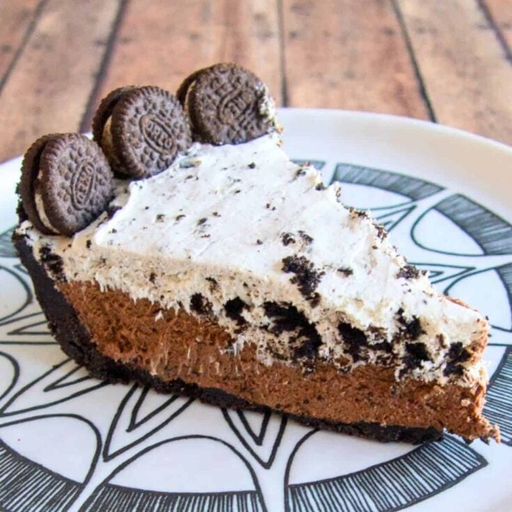A slice of chocolate Oreo pie