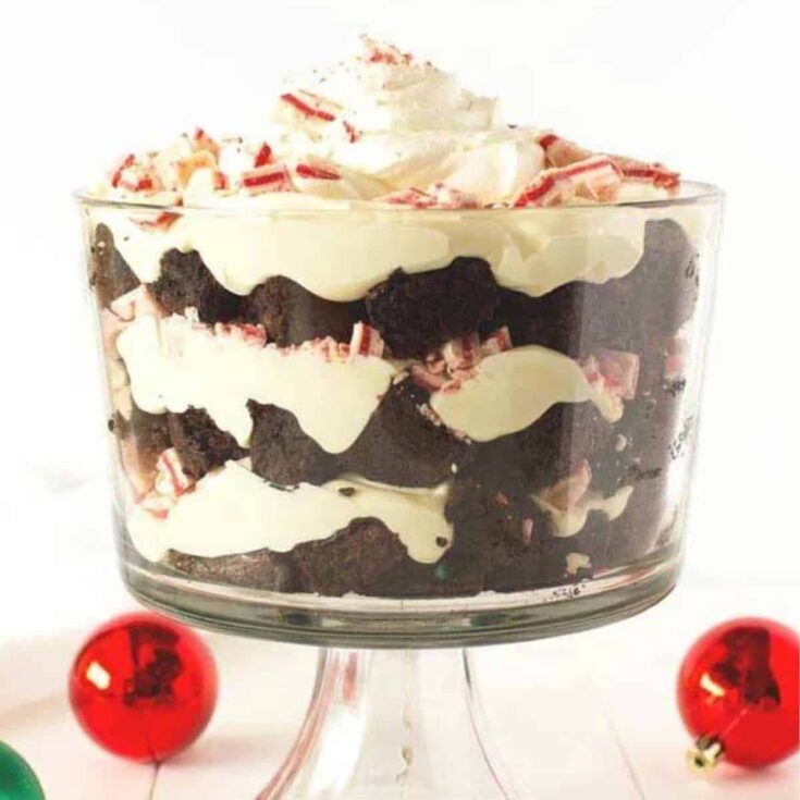 Chocolate peppermint trifle in a big bowl