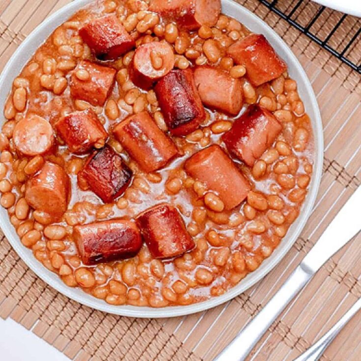Classic frank and bean casserole in a bowl