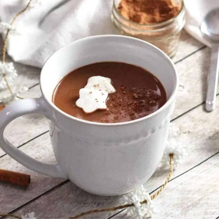 A cup of dairy-free gingerbread hot chocolate