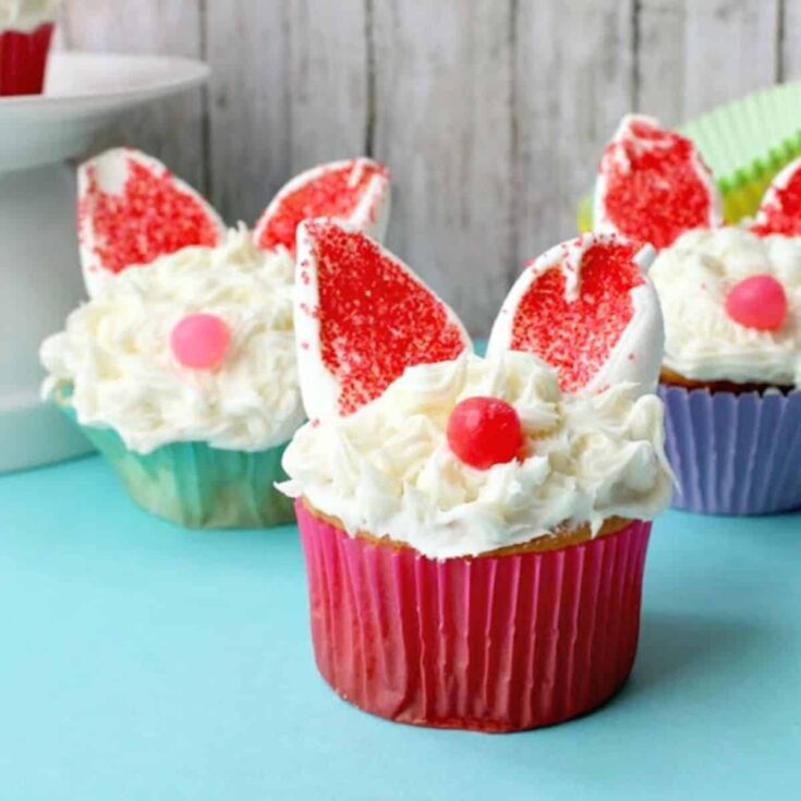 Easter bunny cupcakes with red sprinkles