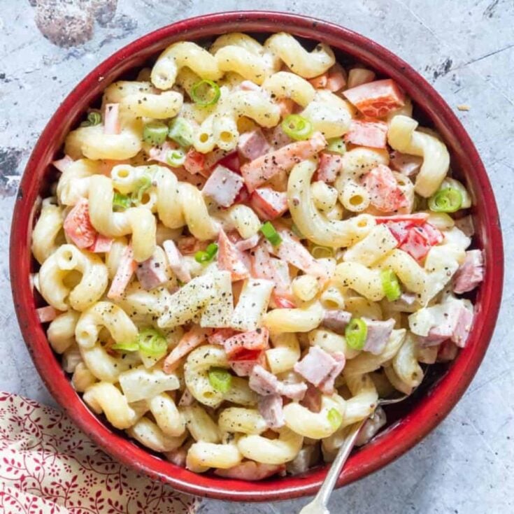 A bowl of Hawaiian pasta salad