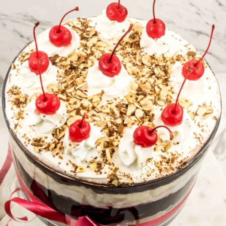 English trifle topped with cherries