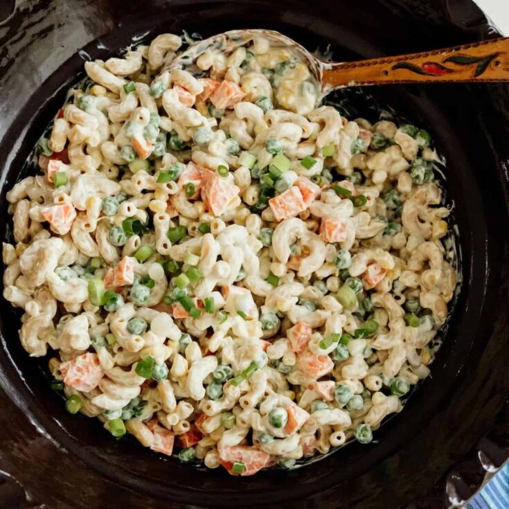 A bowl of Ensalada de coditos Mexican macaroni salad