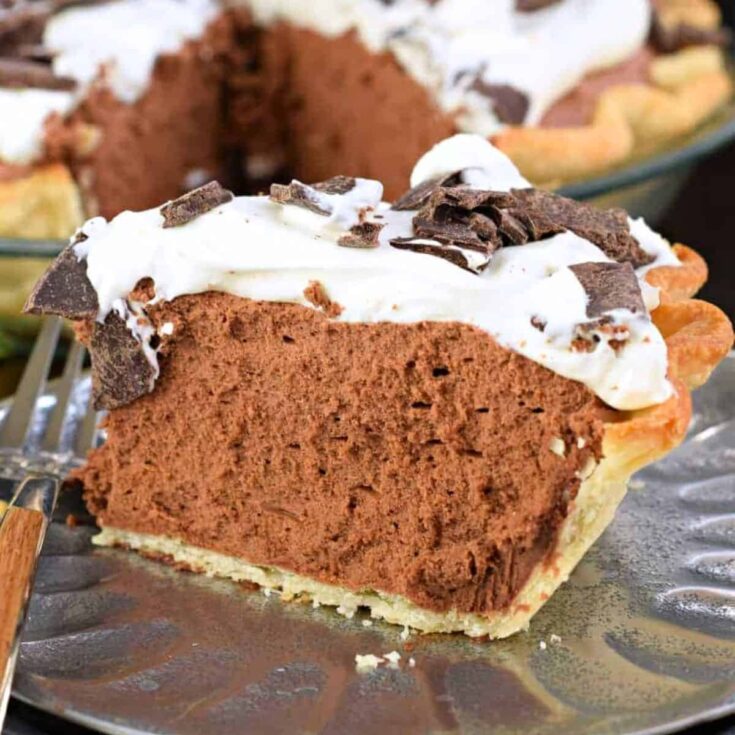 French silk pie&nbsp;topped with chocolate chunks