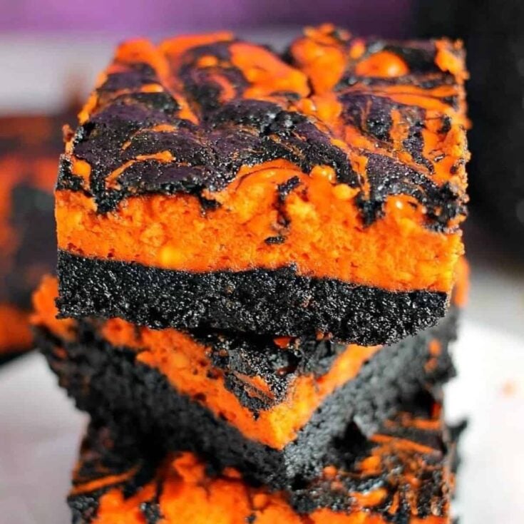 Orange and black Halloween cream cheese swirl brownies