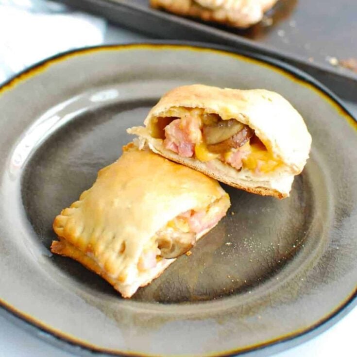 Homemade mushroom ham and cheese pockets on a plate