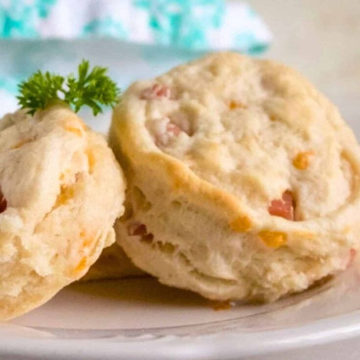Leftover ham and cheese biscuits on a plate