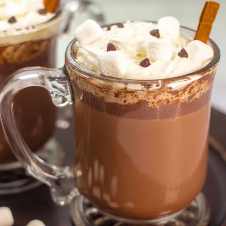 Mexican hot chocolate topped with marshmallows