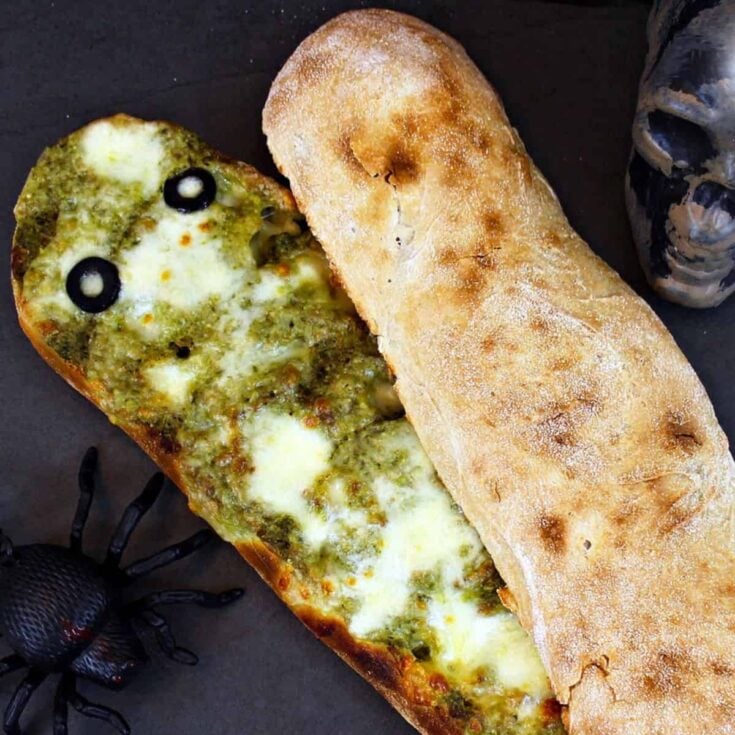Mummy in a coffin pizza made after reading these Halloween lunch ideas