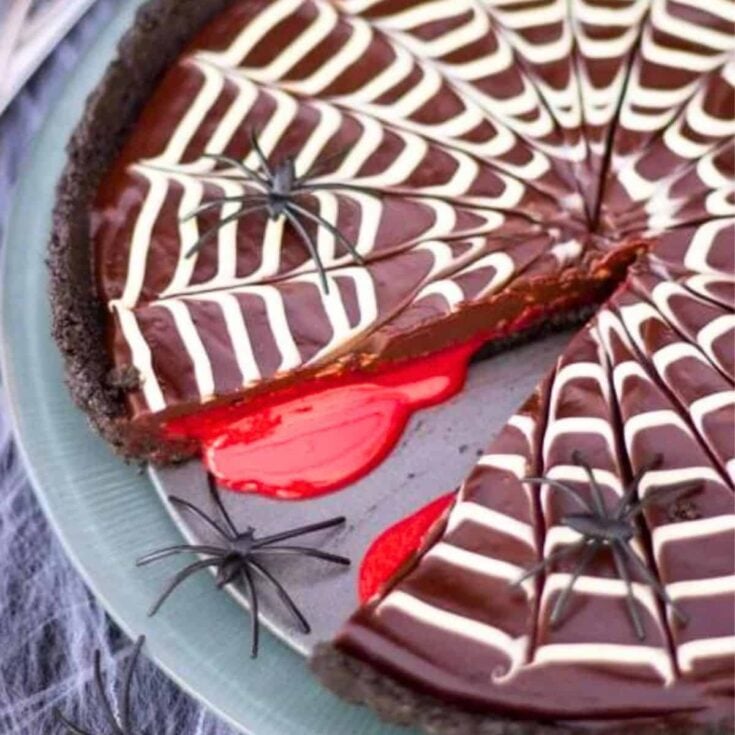 No bake bloody spider web chocolate tart