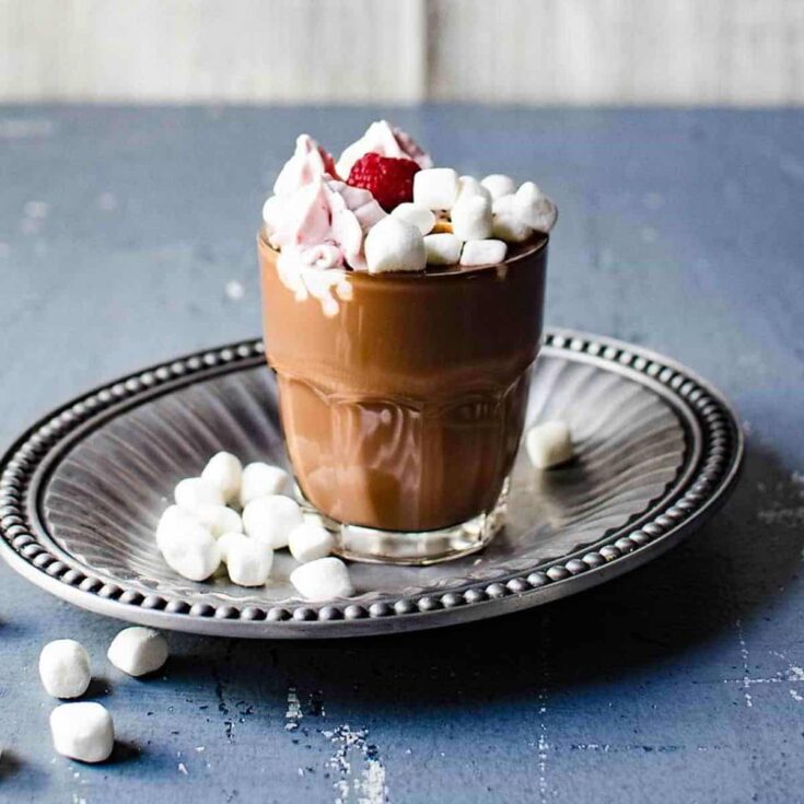 Parisian hot chocolate with raspberry whipped cream