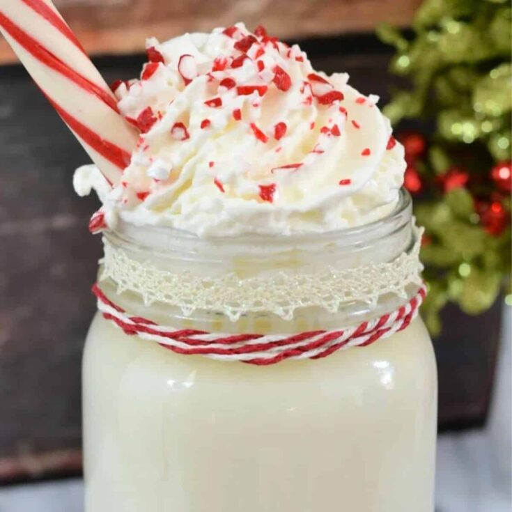 Peppermint white hot chocolate topped with whipped cream