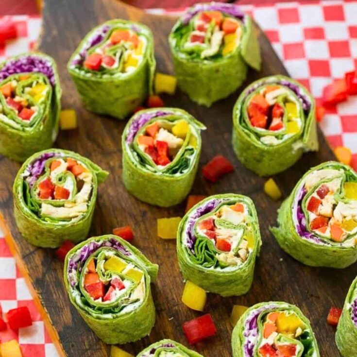 Rainbow veggie pinwheel appetizers