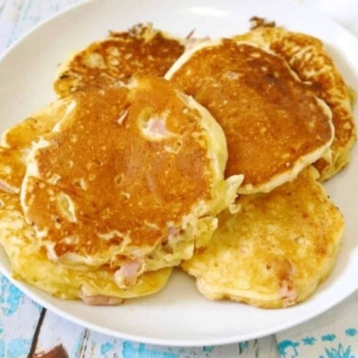 Retro ham and cheese pancakes on a plate
