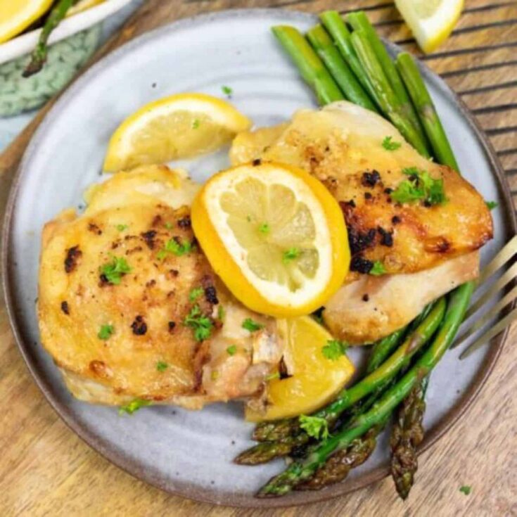 Sheet pan lemon garlic chicken on a plate
