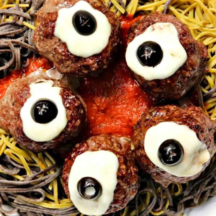 Spooky spaghetti with eyeball meatballs&nbsp;