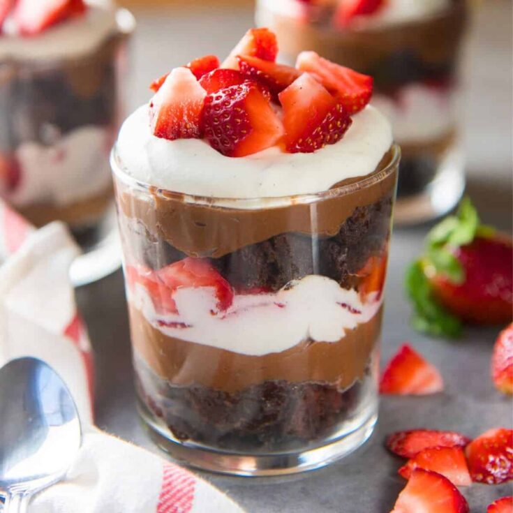 Mini strawberry chocolate brownie trifle
