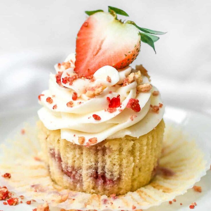 Strawberry crunch Easter cupcakes topped with real strawberry
