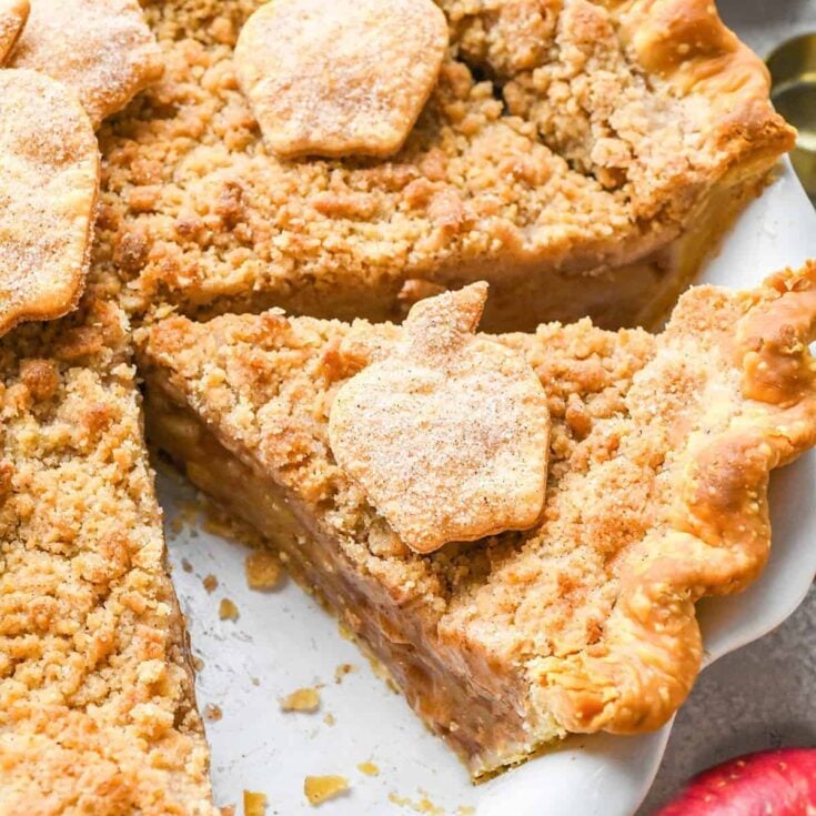 A slice of homemade apple crumble pie