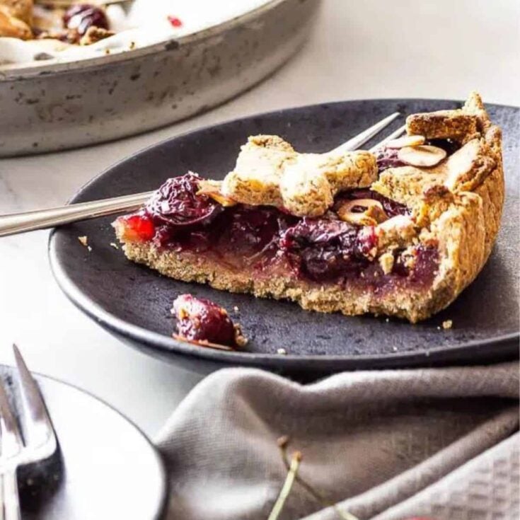 A slice of Vegan cherry pie with whole grains&nbsp;