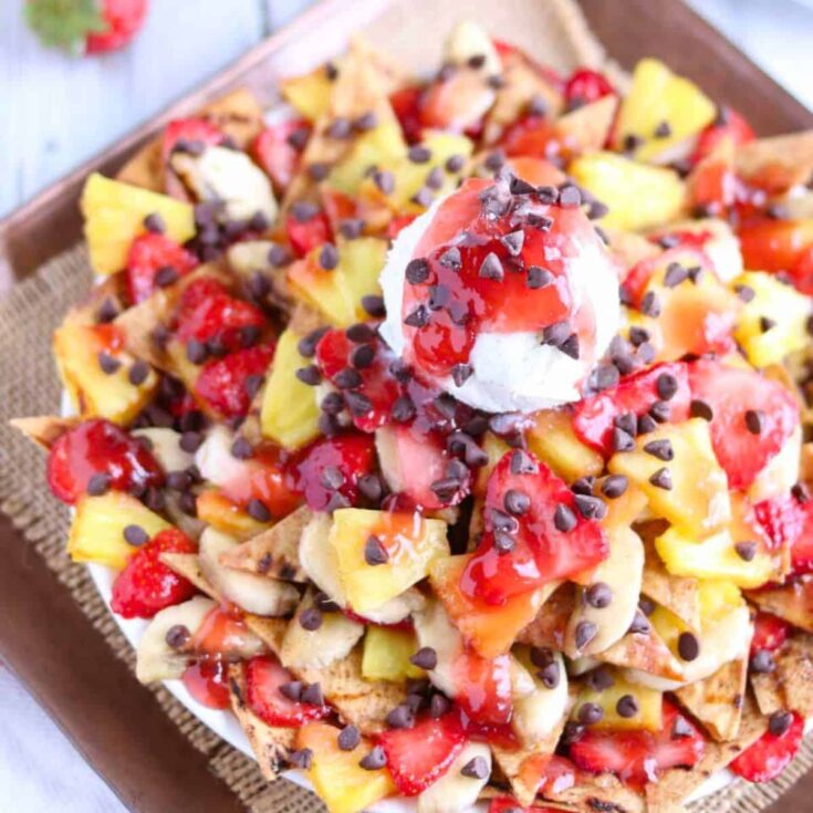 Banana split grilled campfire dessert nachos