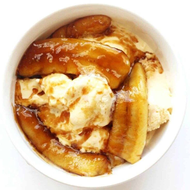 A bowl of bananas Foster vegan and alcohol free