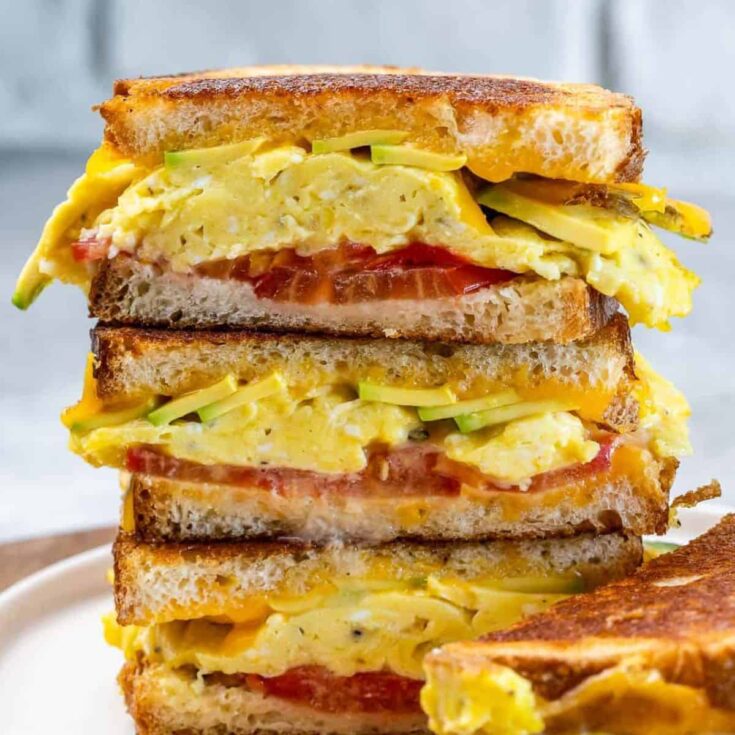 A stack of breakfast egg sandwiches