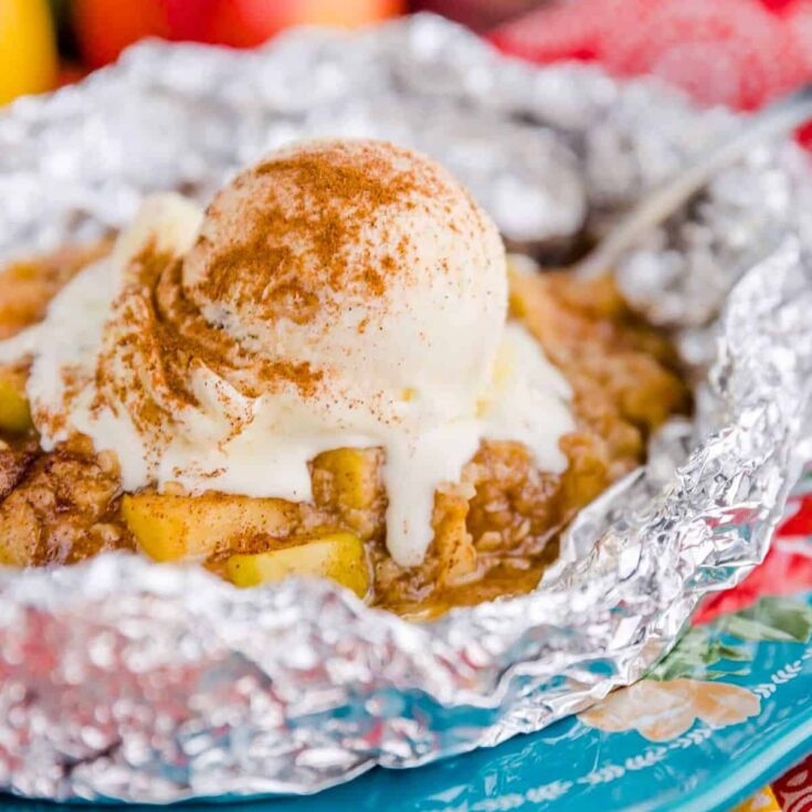 Campfire apple pie packet dessert