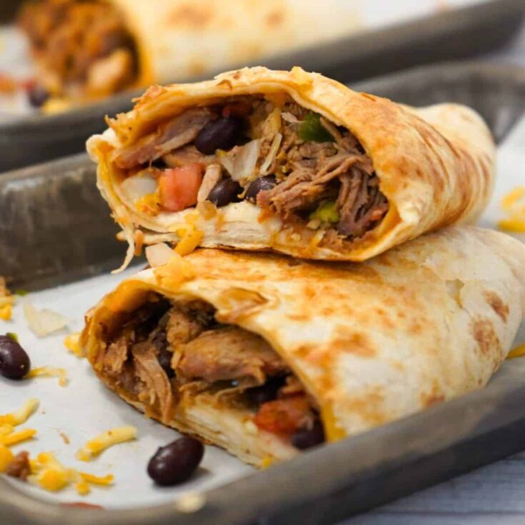 Cheesy pulled pork burritos
