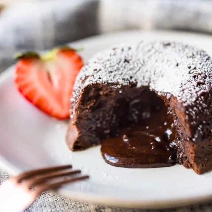 Chocolate molten lava cake on a plate