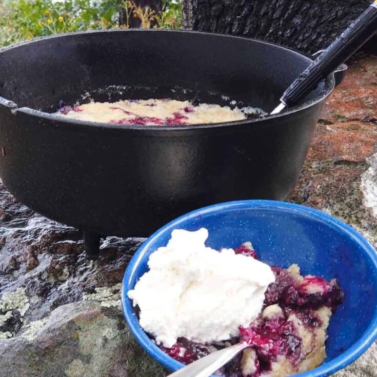 Dutch oven blueberry cobbler made after reading these Campfire desserts