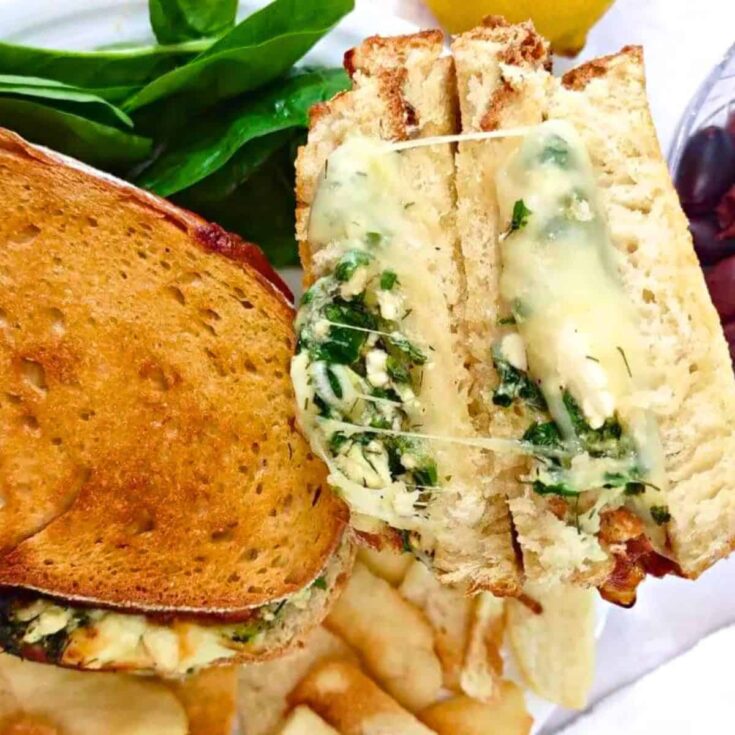 Gourmet spanakopita grilled cheese sandwich