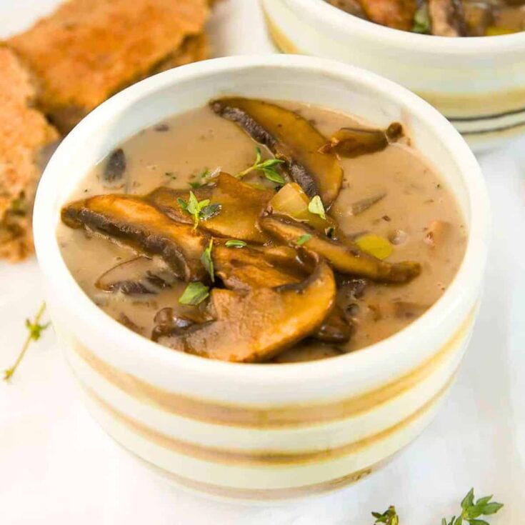 A bowl of healthy mushroom soup