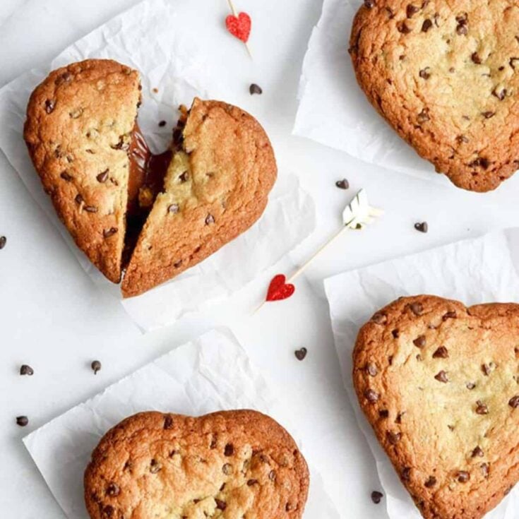 Heart-shaped chocolate chip lava cookies