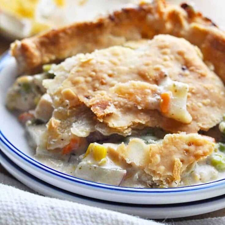 Homemade chicken pot pie on a plate