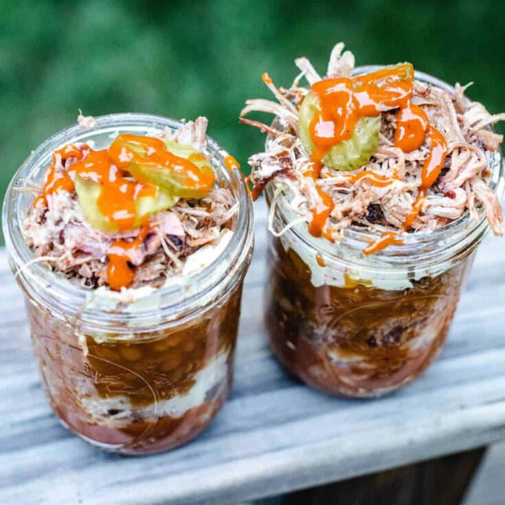 Two jars of leftover pulled pork parfaits