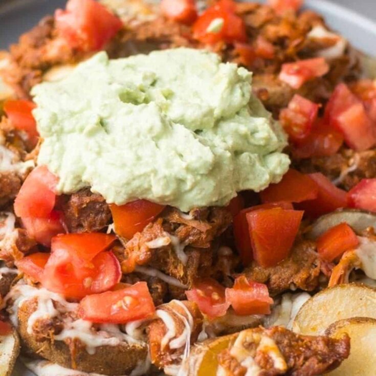 Loaded pulled pork potato nachos
