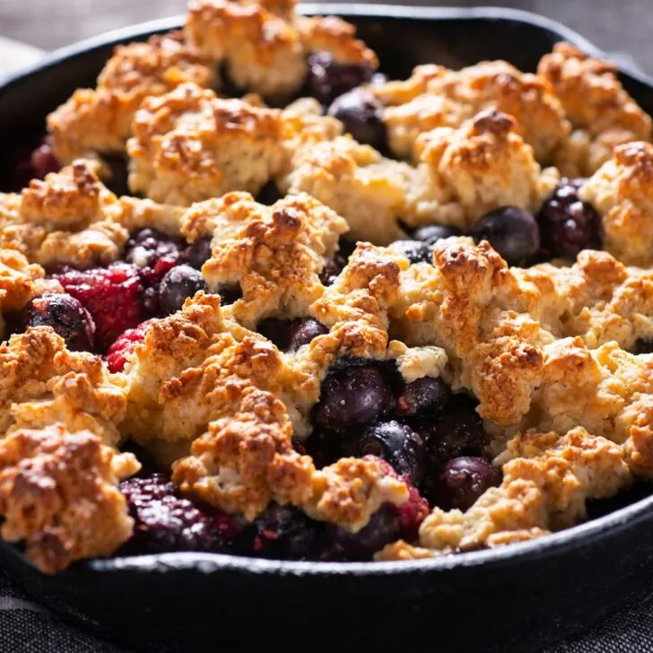 Skillet Cobbler with blueberries made after reading these Campfire desserts