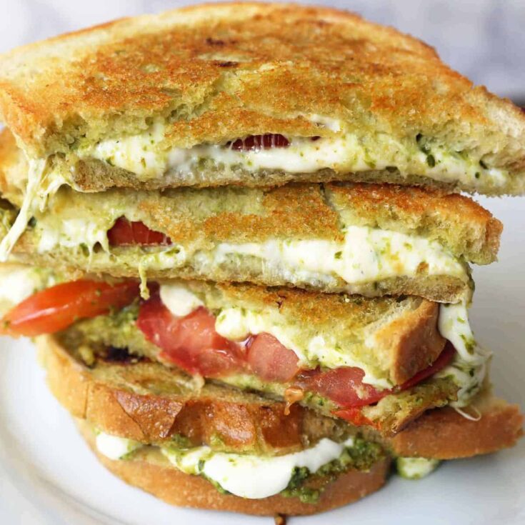 Pesto panini sandwich on a plate made after reading these super sandwich recipes