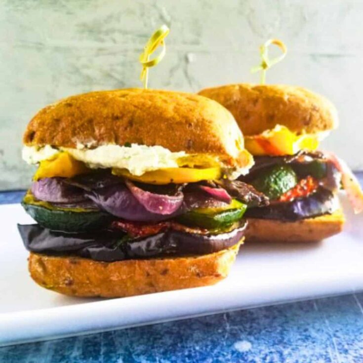 Two servings of roasted veggie sandwich