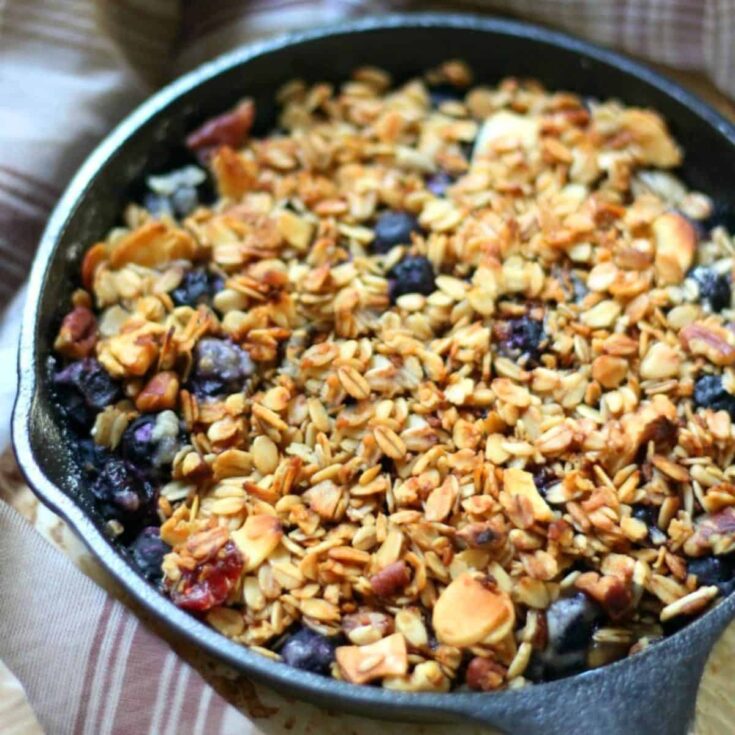 Skillet blueberry crisp for two