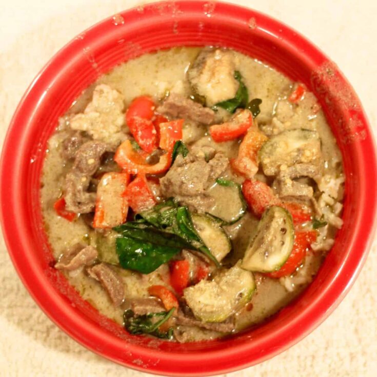 A bowl of Thai green curry made after reading these Date night dinners