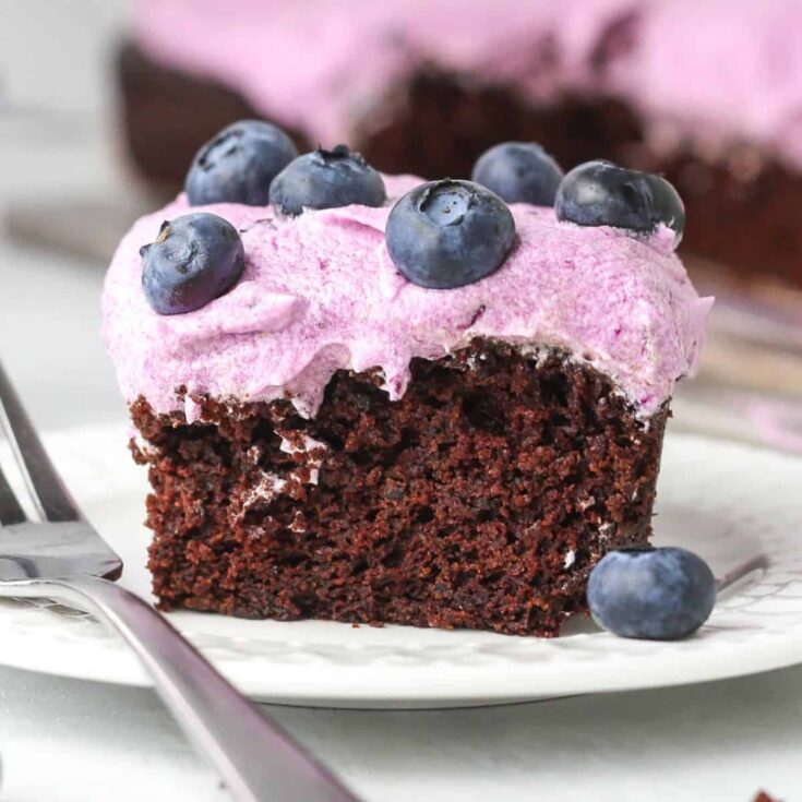 A slice of blueberry chocolate cake