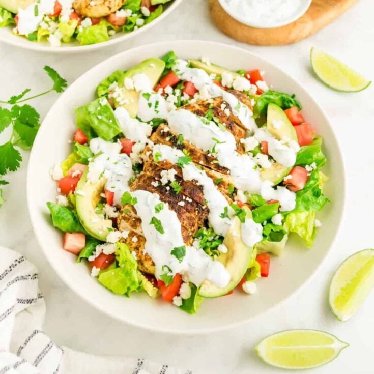 A bowl of Chili lime chicken salad