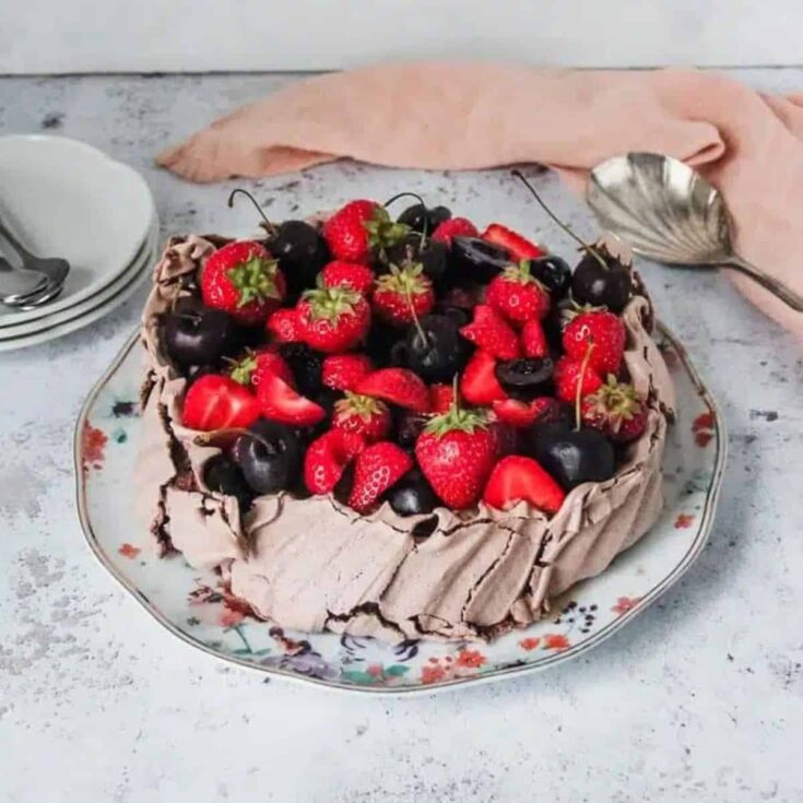 Chocolate pavlova on a plate