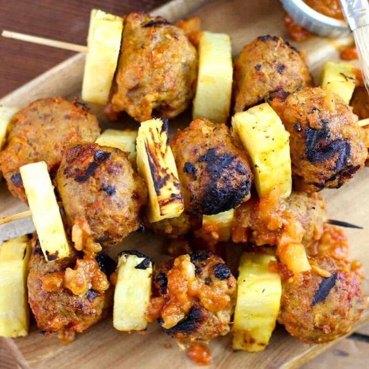 Easy grilled pineapple meatball skewers made after reading these easy summer dinners