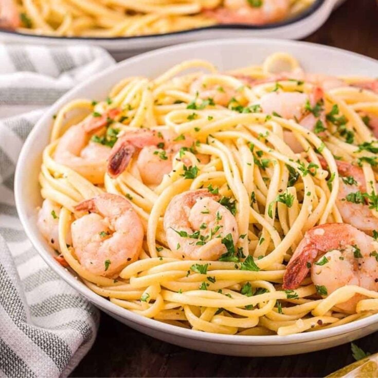 A bowl of shrimp linguine made after reading these summer dinner ideas