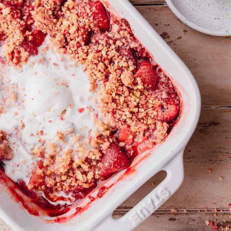 Strawberry crumble on a tray