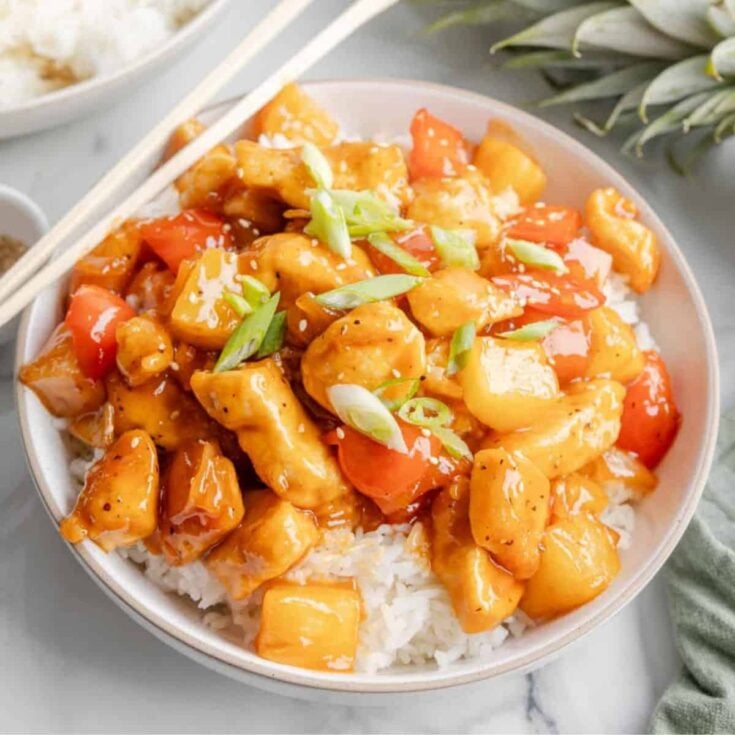 Sweet and sour chicken and rice bowl